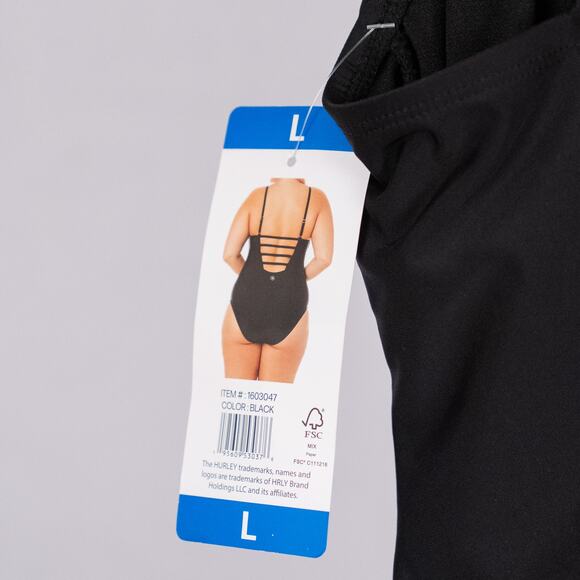 Hurley Women's One-Piece Swimsuit LARGE UPF 50+ Ladderback Cut-Out Padded Black - Picture 5 of 5